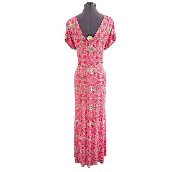 Misa Los‎ Angeles Pink Carlotta Ruched Maxi Dress Plunge Neckline Cutouts M - Picture 3 of 15